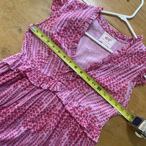 Banjanan Constance Pink Maiden Grass Raspberry Rose Midi Dress Sz XS Ruffle - Picture 9 of 14